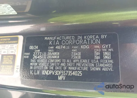 2025 Kia Sportage Ex z USA, uszkodzony, nr VIN KNDPV3DF5S7354025